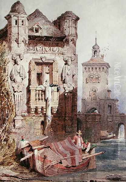 Figures in a boat with buildings Oil Painting by Samuel Prout