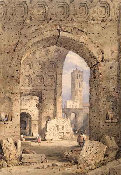 Temple of Peace, Roman Forum, 1825-50 Oil Painting by Samuel Prout