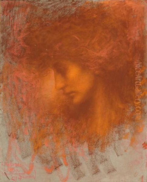 Jeune Femme De Profil Oil Painting by Lucien Levy-Dhurmer