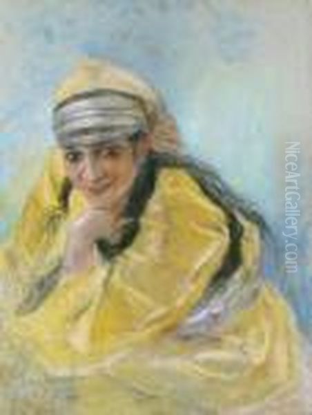 Portrait De Jeune Fille Marrakeck Oil Painting by Lucien Levy-Dhurmer