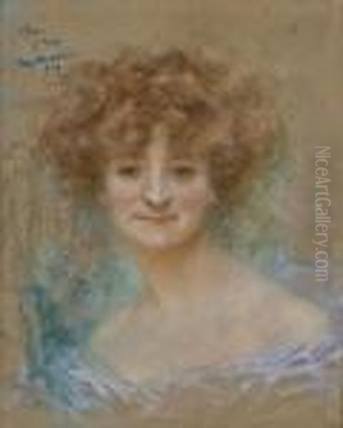 Portrait De Femme Oil Painting by Lucien Levy-Dhurmer