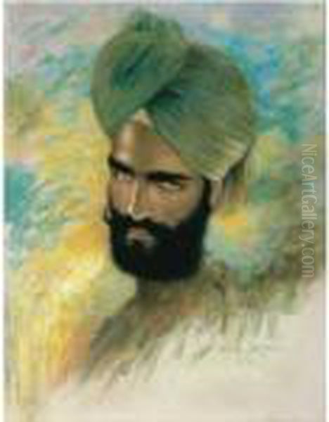 Un Sikh Oil Painting by Lucien Levy-Dhurmer