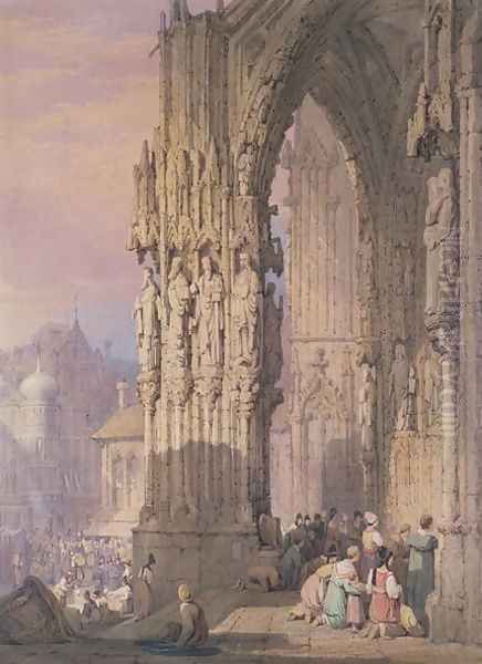 Porch of Regensburg Cathedral Oil Painting by Samuel Prout