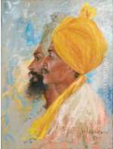 Deux Sikhs Oil Painting by Lucien Levy-Dhurmer