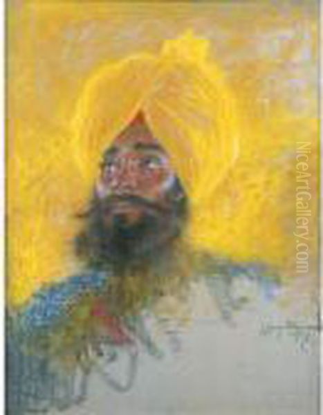 Le Sikh Oil Painting by Lucien Levy-Dhurmer