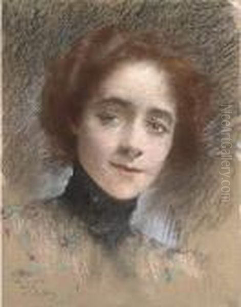 Portrait Of A Lady Oil Painting by Lucien Levy-Dhurmer