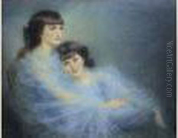 Les Deux Soeurs, Circa 1900. Oil Painting by Lucien Levy-Dhurmer