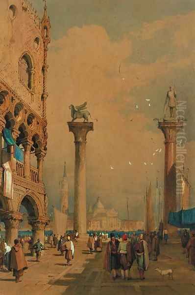 The piazetta of St Marks, Venice Oil Painting by Samuel Prout