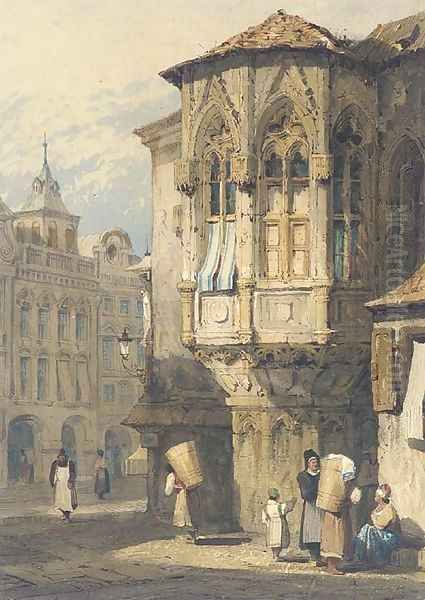 A continental street scene Oil Painting by Samuel Prout