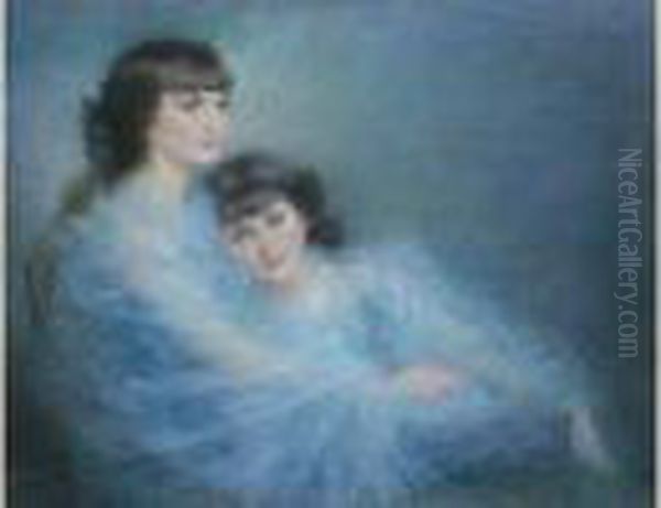 Les Deux Soeurs, Circa 1900 Oil Painting by Lucien Levy-Dhurmer