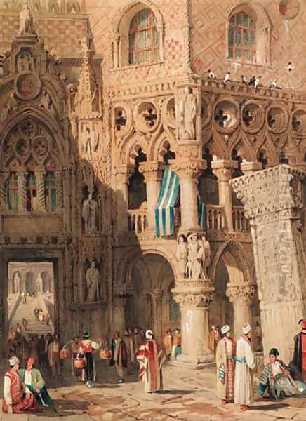 The entrance to the Palazzo Ducale from the Piazzetta San Marco, Venice, Italy Oil Painting by Samuel Prout