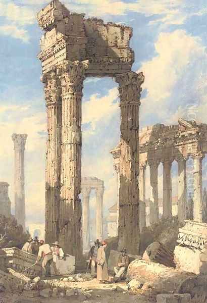 The Temple of Saturn and the Temple of Vespasian, the Forum, Rome Oil Painting by Samuel Prout