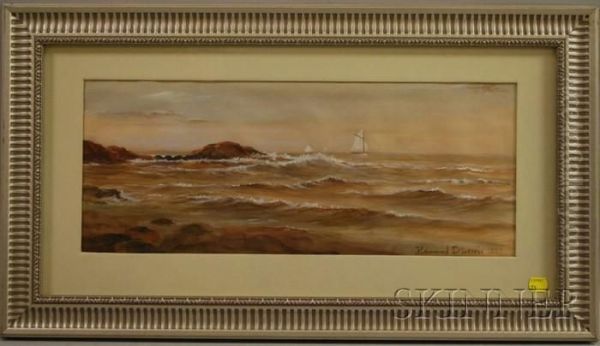 Ships Sailing Off The Coast In Sepia Tones Oil Painting by Edmund Darch Lewis