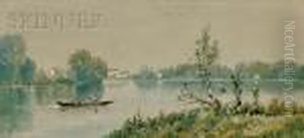 Rowboat On A Lake Oil Painting by Edmund Darch Lewis