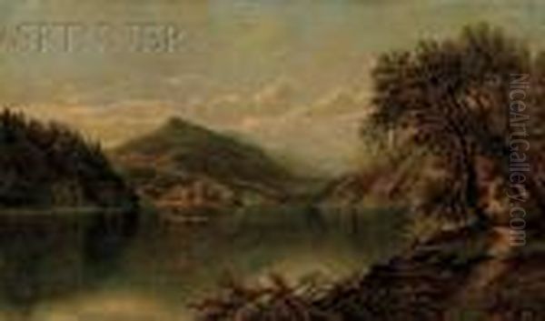 Mountain Landscape With Fishermen Oil Painting by Edmund Darch Lewis