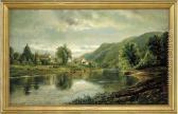 Cottages On The Lake Oil Painting by Edmund Darch Lewis