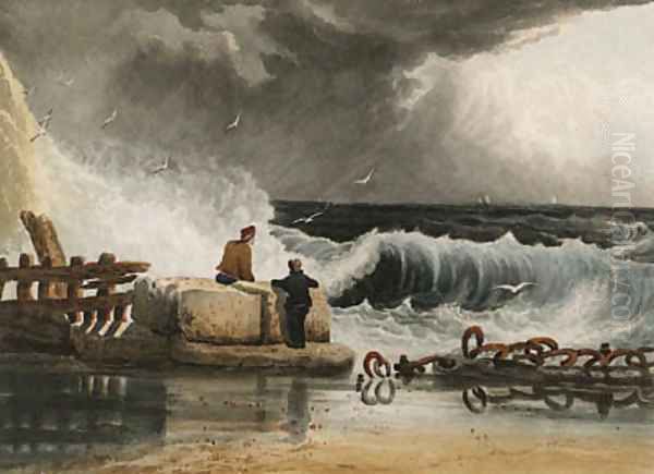 Figures watching a passing storm Oil Painting by Samuel Prout