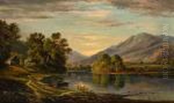 River Landscape Oil Painting by Edmund Darch Lewis