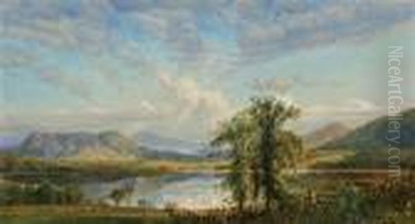 A Summer Day By A Lake Oil Painting by Edmund Darch Lewis