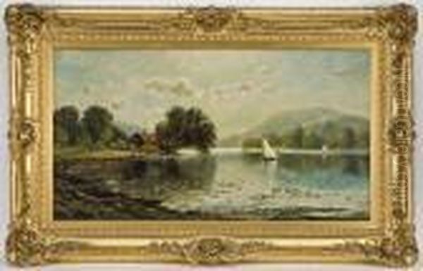 A Panoramic Mountain And River Landscape. Oil Painting by Edmund Darch Lewis