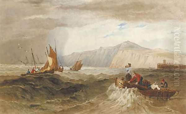 Fishing smacks off Dover Oil Painting by Samuel Prout