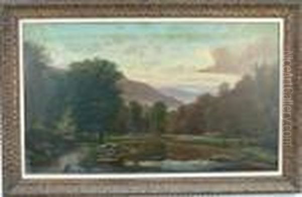 A Large Landscape With Central Stream And Pathway Oil Painting by Edmund Darch Lewis