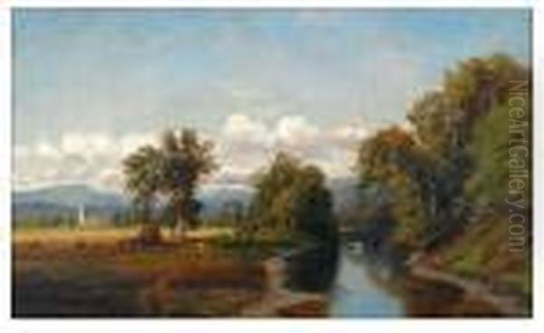 Landscape With Cows Oil Painting by Edmund Darch Lewis