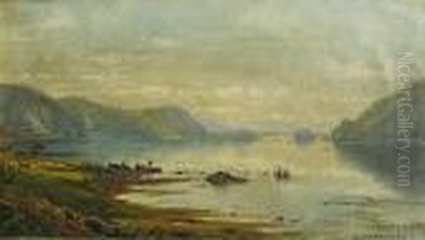 Fishermen On A Quiet Lake Oil Painting by Edmund Darch Lewis