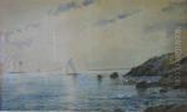 Seascape With Sailboats Oil Painting by Edmund Darch Lewis