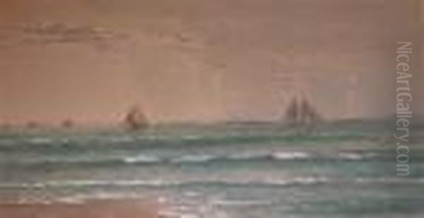 Seascape With Sailboats Oil Painting by Edmund Darch Lewis