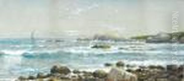 Sailboat Off The Rocky Shore Oil Painting by Edmund Darch Lewis