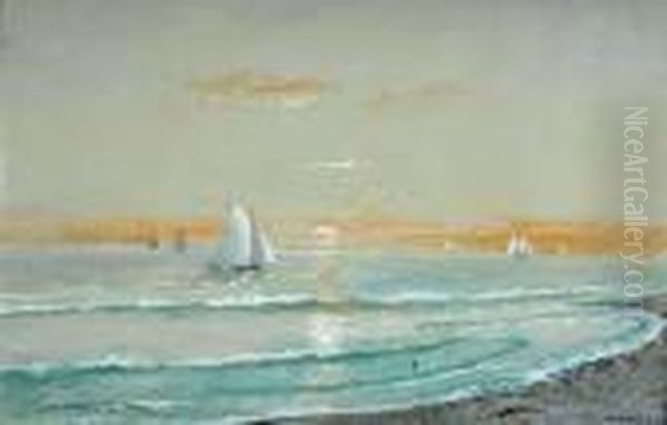 Sailboats At Sunset Oil Painting by Edmund Darch Lewis