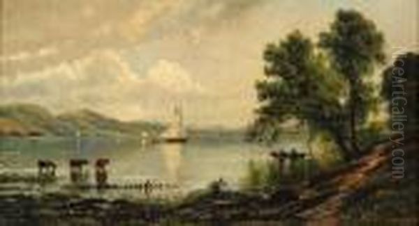 Sailing Boats On A Lake Oil Painting by Edmund Darch Lewis