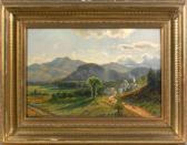 Landscape With Farm Oil Painting by Edmund Darch Lewis