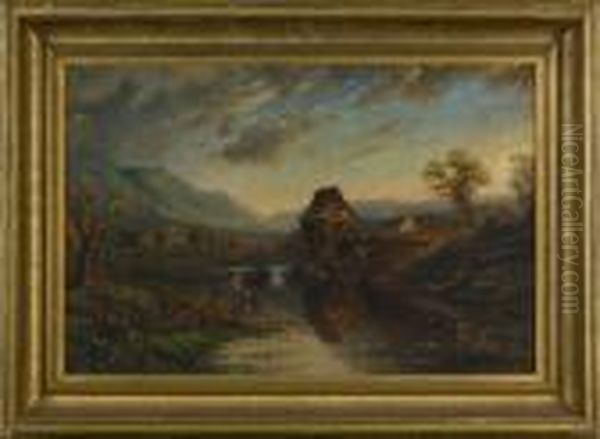 Landscape With Mill Oil Painting by Edmund Darch Lewis