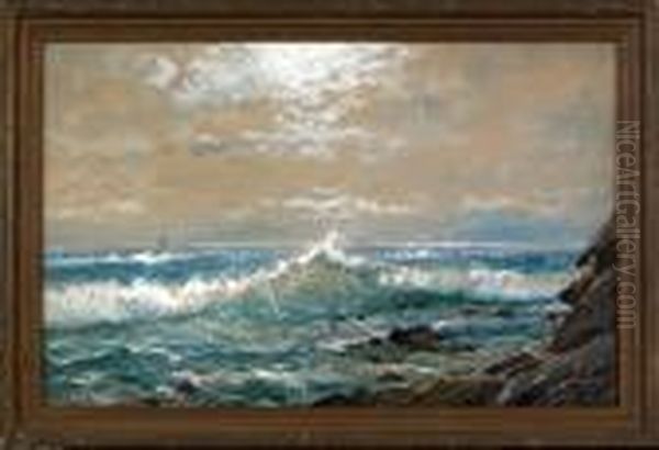 Coastal Scene With Crashing Waves And Twosailboats Oil Painting by Edmund Darch Lewis