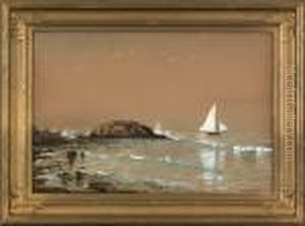 Coastal Scene With Sail Boats Oil Painting by Edmund Darch Lewis