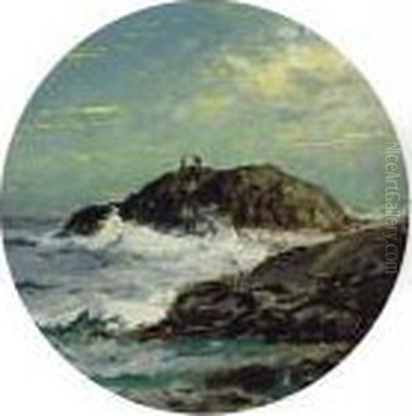 Fishing Off The Coast/ A Rocky Coast Oil Painting by Edmund Darch Lewis