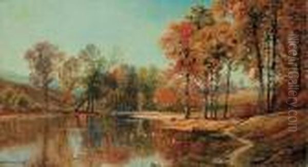 By The Pond In Autumn Oil Painting by Edmund Darch Lewis