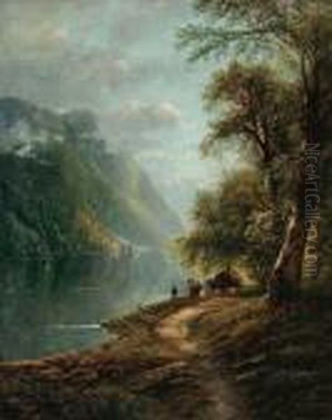 A Stroll By The Riverside Oil Painting by Edmund Darch Lewis