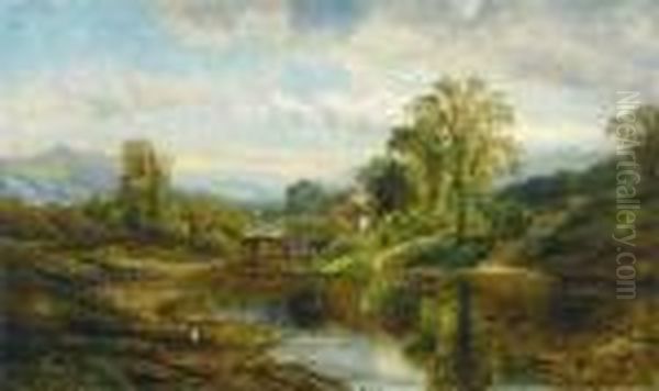 Cows Watering By The Old Mill Oil Painting by Edmund Darch Lewis