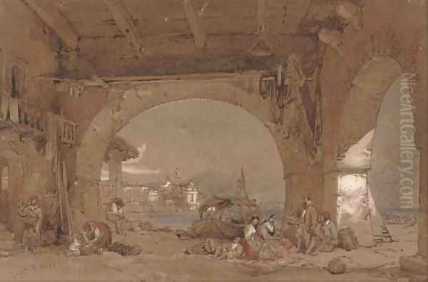 Venetians resting under the arches Oil Painting by Samuel Prout