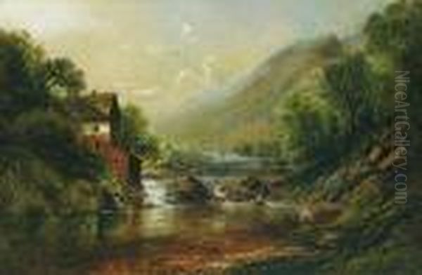 Fishing By The Mill Oil Painting by Edmund Darch Lewis