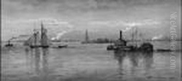 New York Harbor Oil Painting by Edmund Darch Lewis