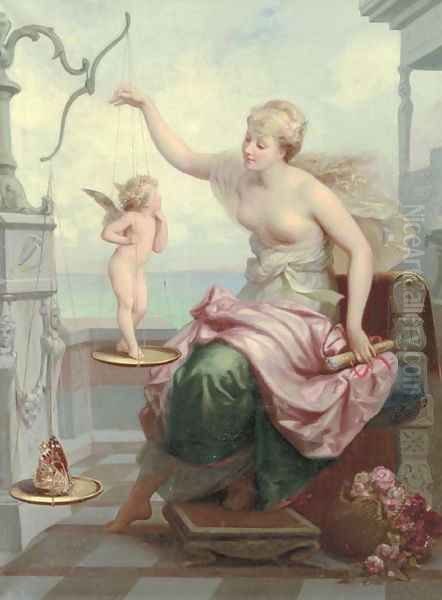 Weighing Cupid against a Butterfly Oil Painting by Henri Pierre Picou