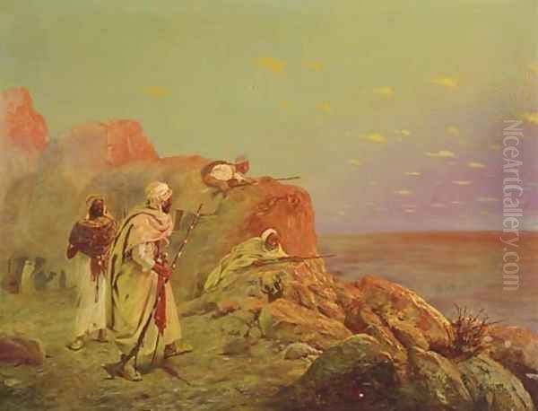 Arabs Scouting the Enemy Oil Painting by Otto Pilny