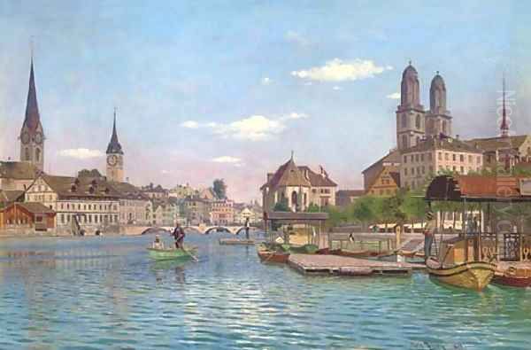 Boating at Zurich Oil Painting by Otto Pilny