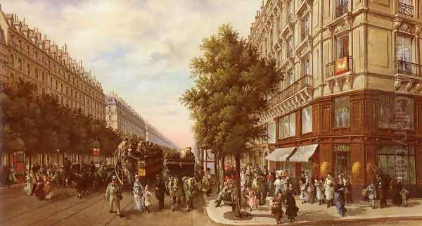 Boulevard Des Italiens (The Italian Boulevard) Oil Painting by B. Pafset