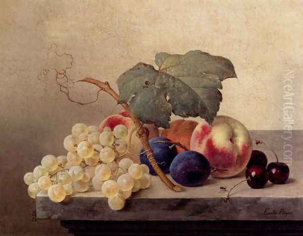 Still Life With Grapes, Peaches, Plums And Cherries Oil Painting by Emilie Preyer