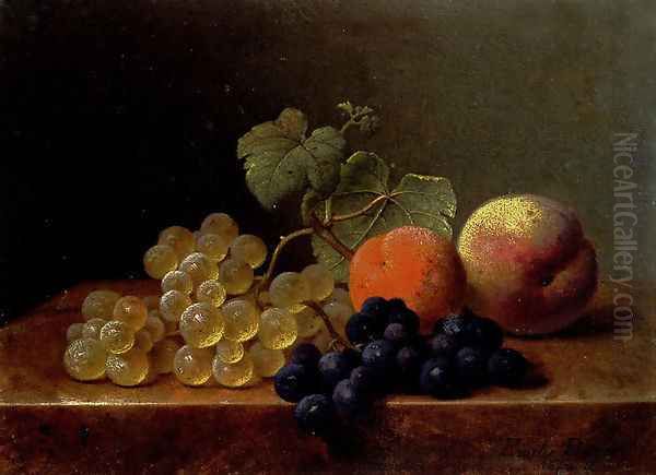 Grapes, An Orange And An Apple On A Marble Ledge Oil Painting by Emilie Preyer